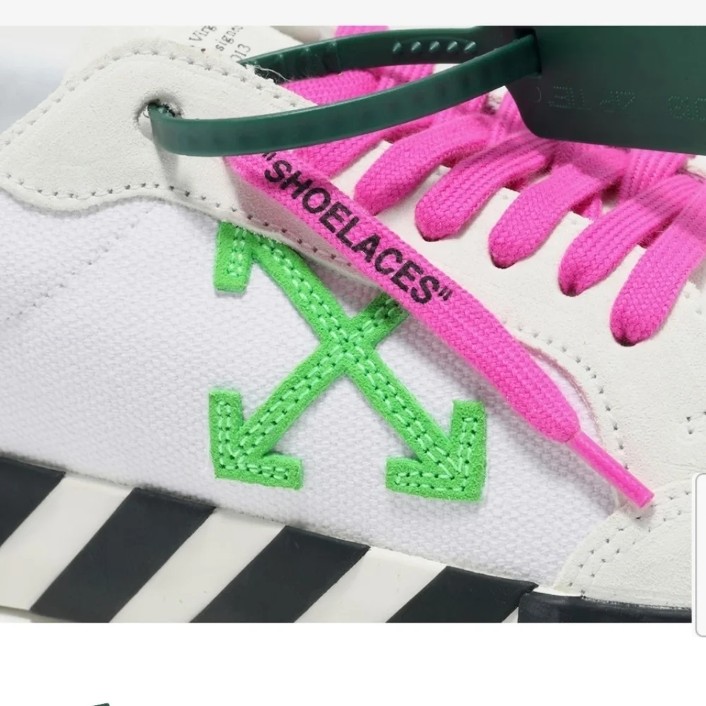 OFF WHITE, Low Vulcanized Sneaker, Men's, White/Magenta/Lime Green Canas & Suede - Picture 7 of 16